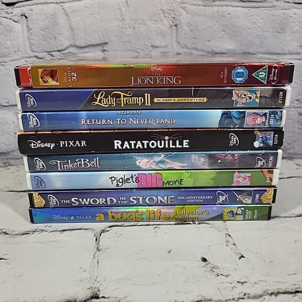 Disney Movies DVD Lot Of 8 Bugs Life Ratatouille Lion King Sword In The Stone
